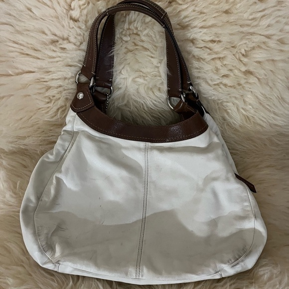 Coach White/Brown Large Zip Bag Tote - Picture 2 of 5